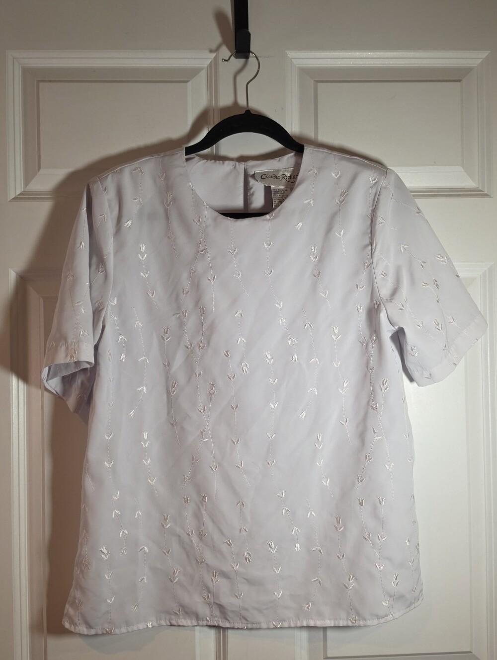 Claudia Richard Vintage White Flroak Embroidered Blouse Size 14